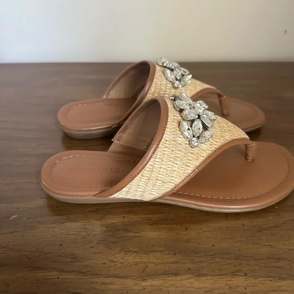 Aerosoles Elegant Tan Sandals with Crystal Embellishments - Picture 2 of 6